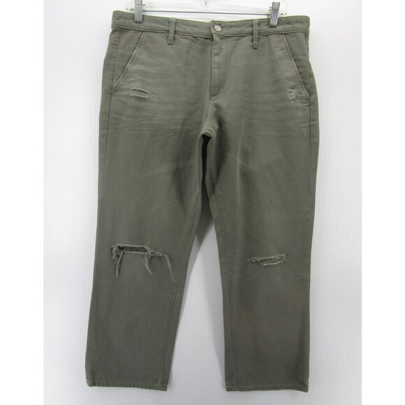 AG Adriano Goldschmied Pants 30 Ex Boyfriend Khaki Crop Distressed - Picture 1 of 12